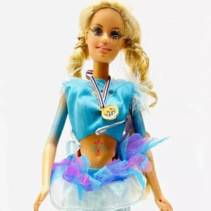 MATTEL BARBIE Olympian Doll 3 Piece Blue Outfit 12" Tall Blonde Hair Blue Eyes